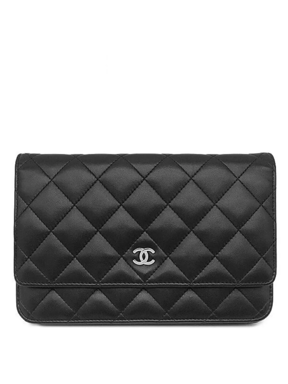 Chanel Chain Wallet Quilted Lambskin Black Silver CC Logo 24 Shoulder